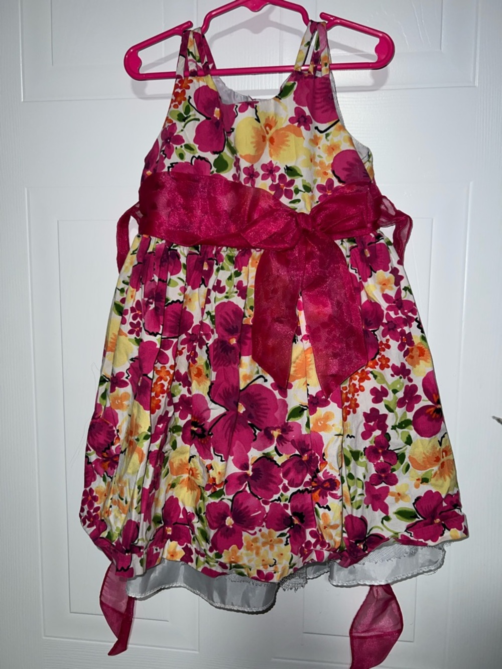 Bonnie Jean Floral Party Dress with Fuchsia Sash